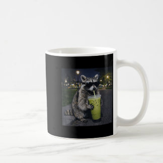 Caneca De Café Raccoon drinking iced matcha latte funny animal
