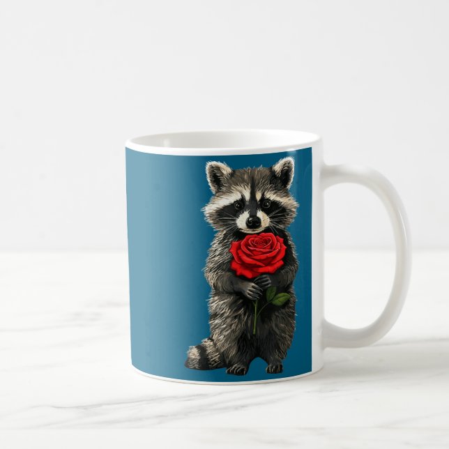 Caneca De Café Raccoon Holding Red Rose Cute Raccoon Valentine An (Direita)