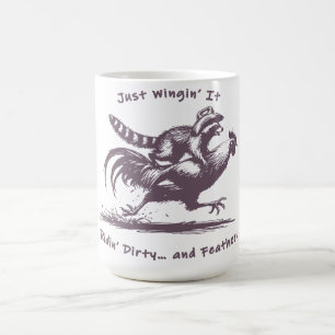 Caneca De Café Raccoon Riding Rooster - Barnyard Rodeo Cowboy