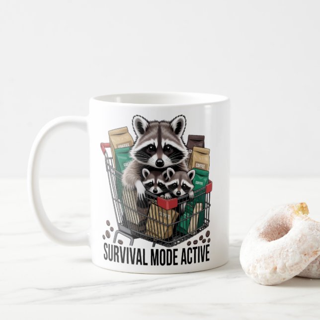 Caneca De Café Raccoon Survival Mode Active Mug - Funny Coffee Ad (Com Donut)