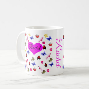 Caneca De Café Rachel, Name, Com Bunnies, Parrots Patterno,