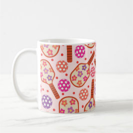 Caneca De Café Rackets de Pickleball com Padrão de Flores Retrô