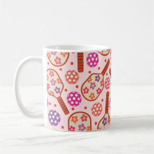 Caneca De Café Rackets de Pickleball com Padrão de Flores Retrô