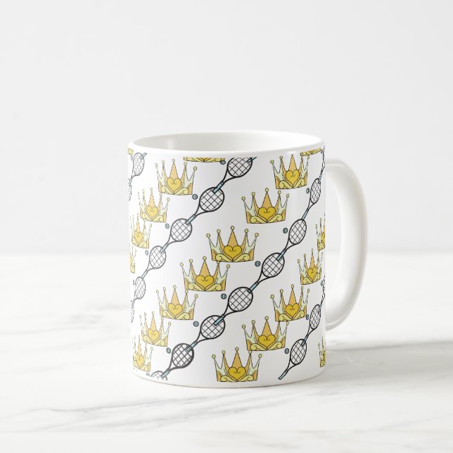Caneca De Café Rackets de tênis e Crowns - Padrão Real (Frente Esquerda)