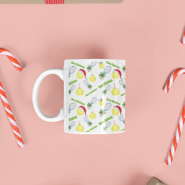 Caneca De Café Racquete De Ténis E Bolas De Natal Aquarela