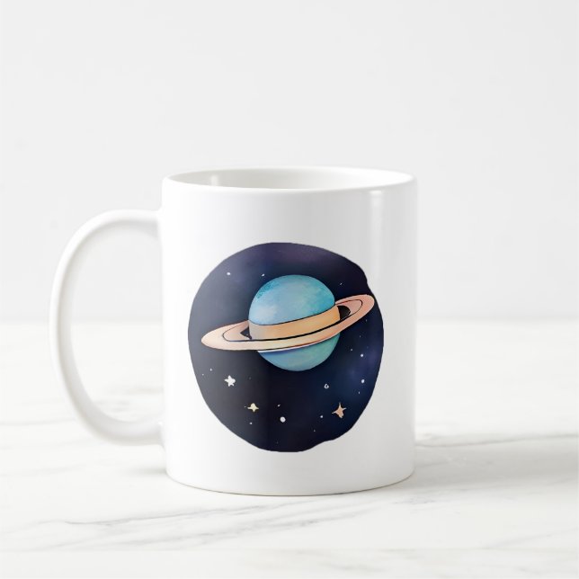 Caneca De Café Radiação de Saturno em Aquarela (Esquerda)
