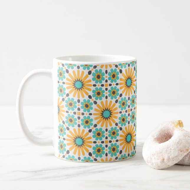 Caneca De Café Radiância Zellige: Geometria Andaluza Colorida (Com Donut)