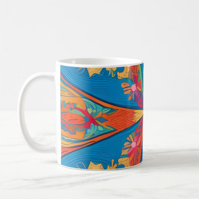 Caneca De Café Radiante Mandala: Arte Fantástica Simétrica Vibran (Esquerda)