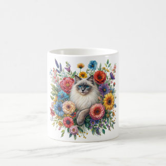 Caneca De Café Ragdoll Cat Colorful Flower Portrait