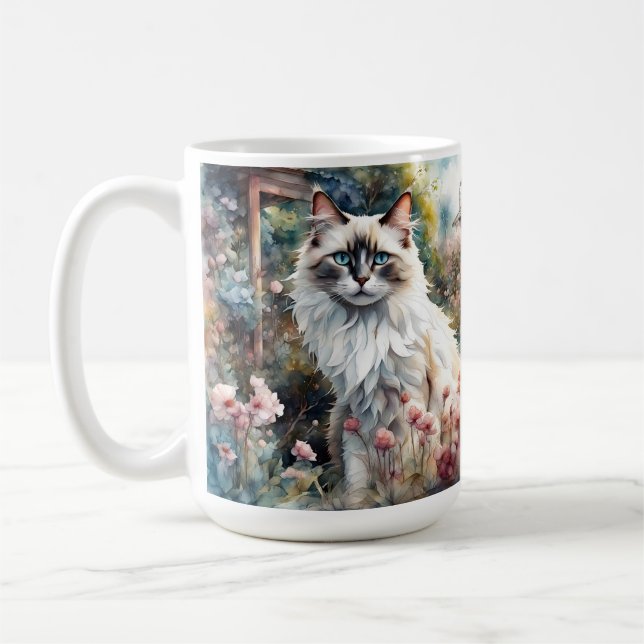 Caneca De Café Ragdoll Cat no jardim inglês (Esquerda)