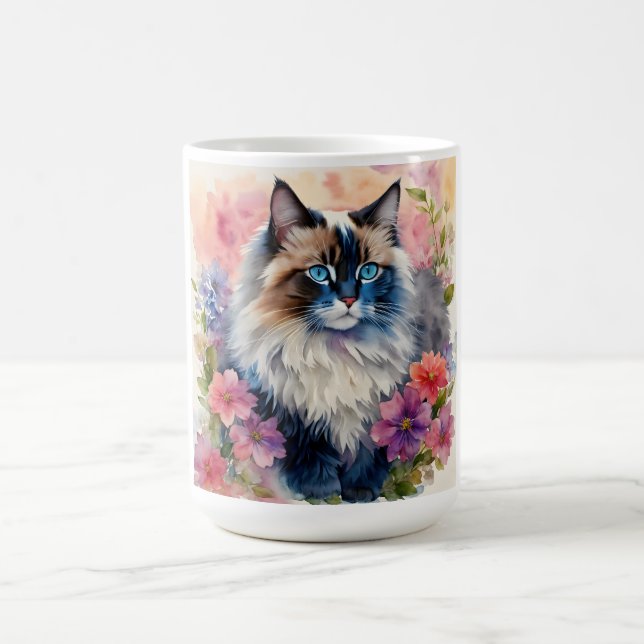 Caneca De Café Ragdoll Cat Retrato Floral (Centro)