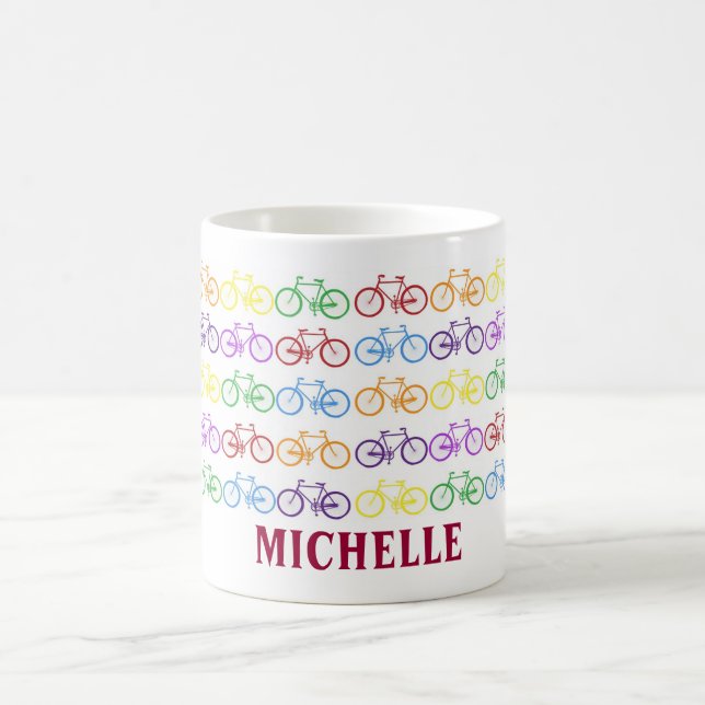 Caneca De Café Rainbow Bicycle Nome Personalizado Mug (Centro)