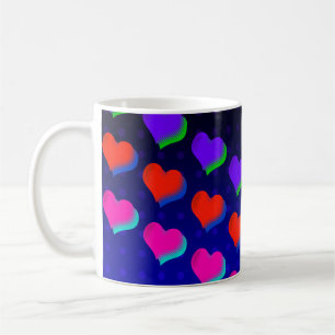 Caneca De Café Rainbow Cartoon Neon Love Heart Pattern