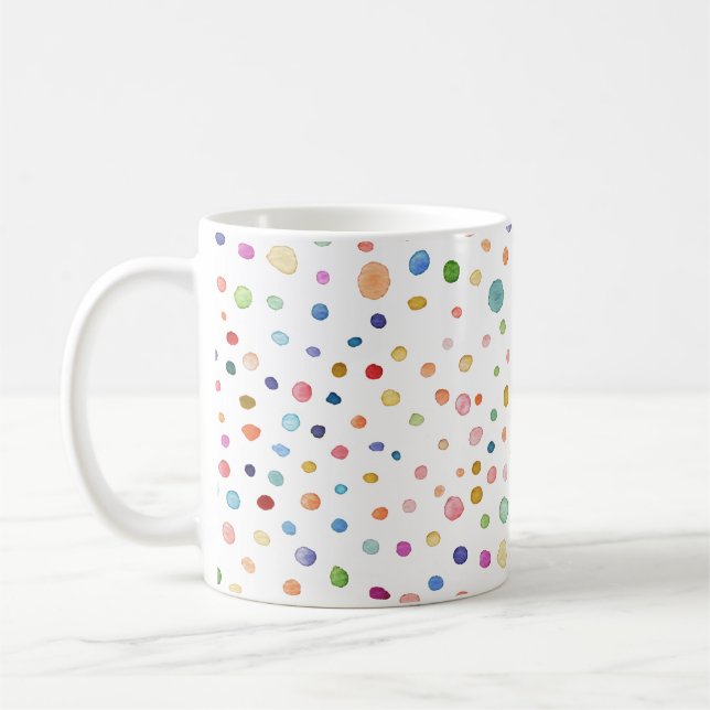 Caneca De Café Rainbow Confetti Dots Watercolor Pattern Mug (Esquerda)