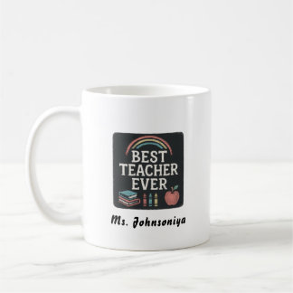 Caneca De Café Rainbow Crayon Apple Black Badge Best Teacher Ever