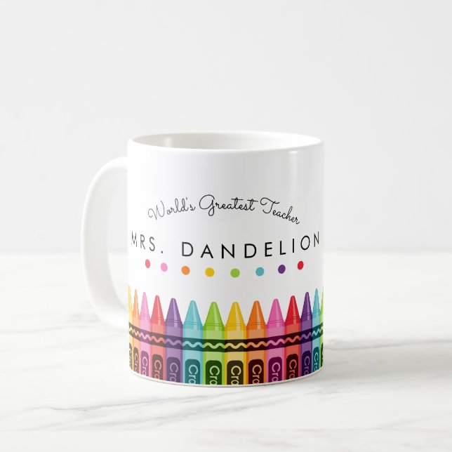 Caneca De Café Rainbow Crayons Mundiais Maior Professora Café Mug (Frente Esquerda)