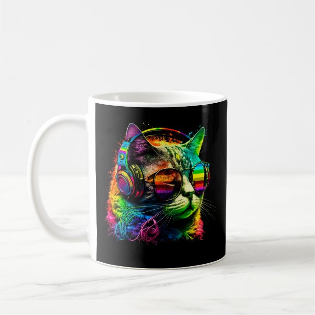 Caneca De Café Rainbow DJ Cat Com Óculos De Sol (Esquerda)