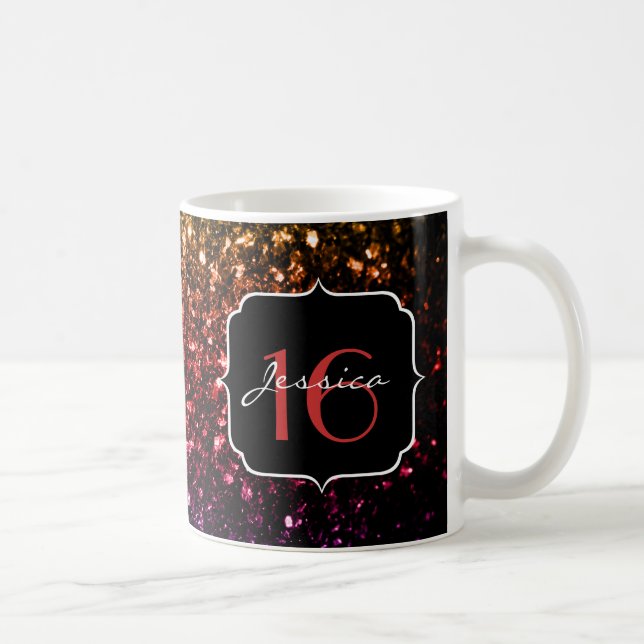 Caneca De Café Rainbow faux glitter sparkles Sweet 16 (Direita)