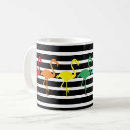 Caneca De Café Rainbow Flamingo Silhouettes e Stripes B&W