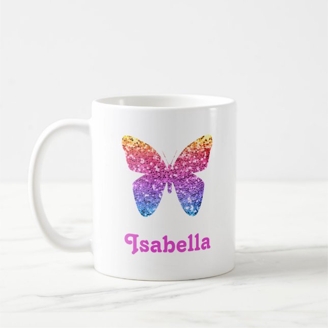 Caneca De Café Rainbow Glitter Butterfly Bonita Girassol Personal (Esquerda)