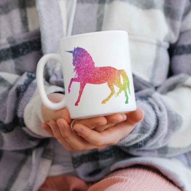 Caneca De Café Rainbow Glitter Sparkle Unicorn (Criador carregado)