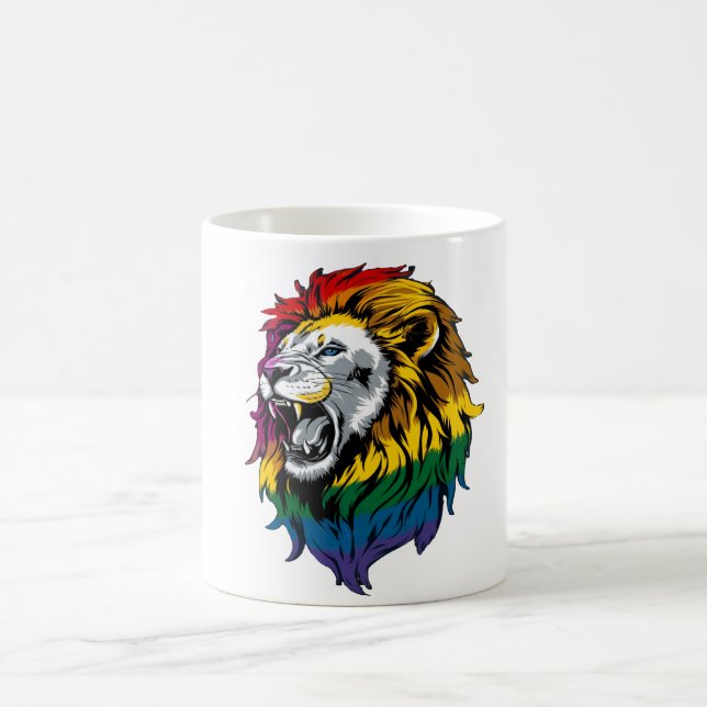Caneca De Café Rainbow Mane Roaring Lion LGBTQ+ Pride (Centro)