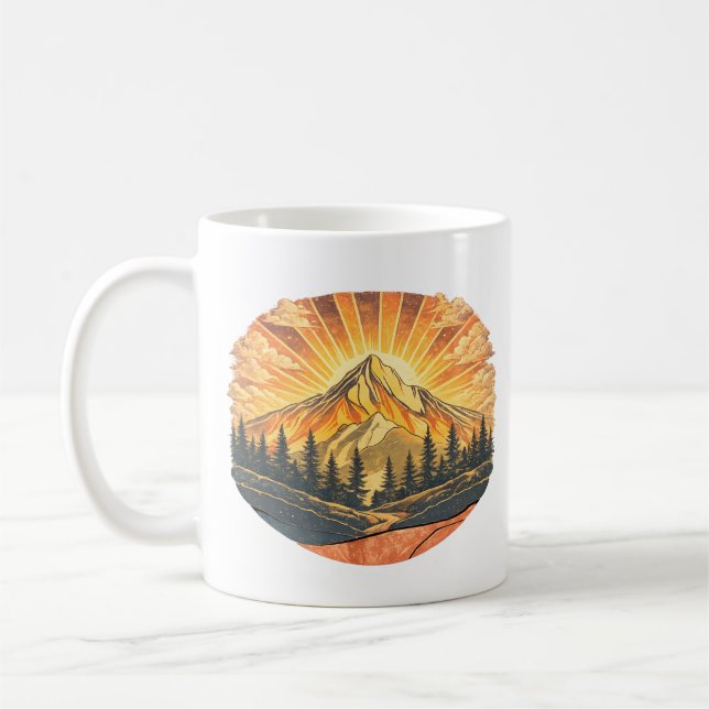 Caneca De Café Rainbow Mountain Peak | Retro Mountains Sunrise  (Esquerda)