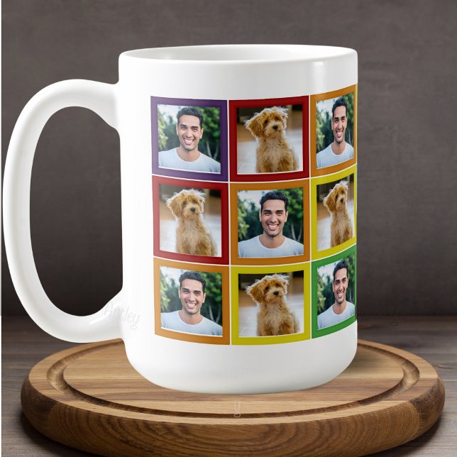 Caneca De Café Rainbow Patchwork Pet Photo Squares Pattern   (Criador carregado)