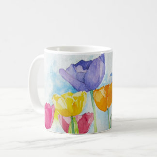 Caneca De Café Rainbow Poppies Colorida Original Watercolor