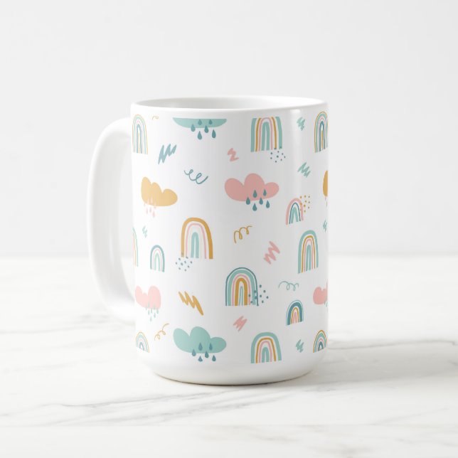 Caneca De Café Rainbow & Rain Cloud Patterno (Frente Esquerda)