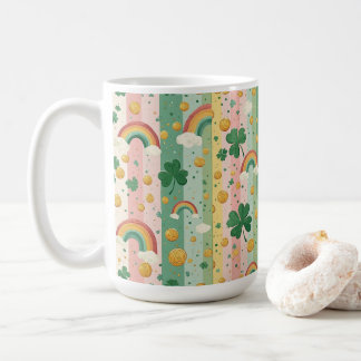 Caneca De Café Rainbow Shamrocks Irish Pastel Lucky Pink Green 