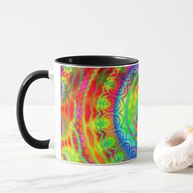 Caneca De Café Rainbow Tiedye Fractal Mandala (Com Donut)