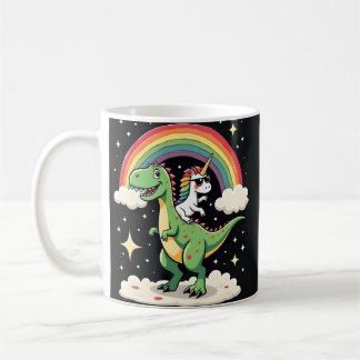 Caneca De Café Rainbow Unicorn Riding T rex - Dinosaur Boys Girls