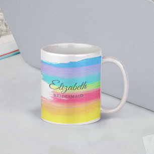 Caneca De Café Rainbow Watercolor Bonito Casamento Bridesmaid