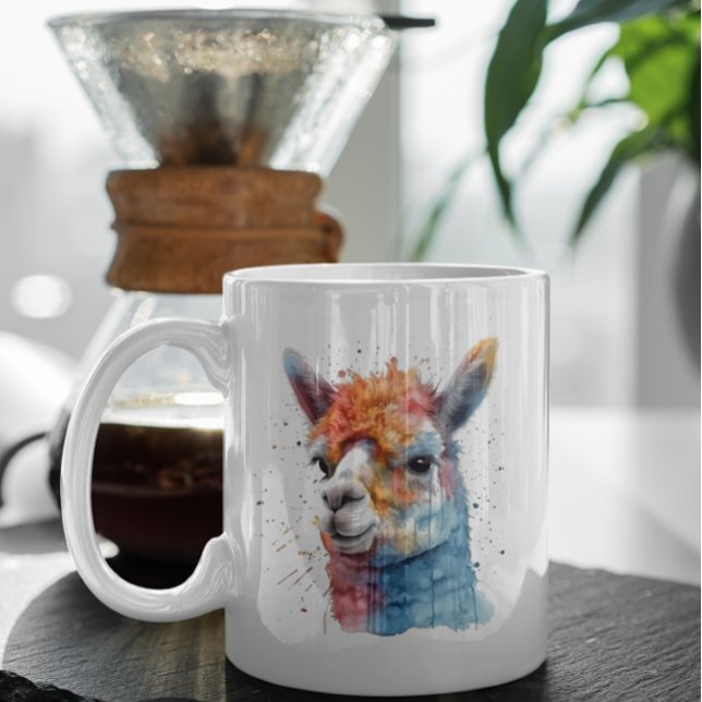 Caneca De Café Rainbow Watercolor Llama (Criador carregado)