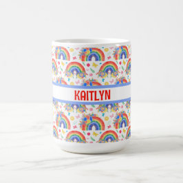 Caneca De Café Rainbows e flores personalizados