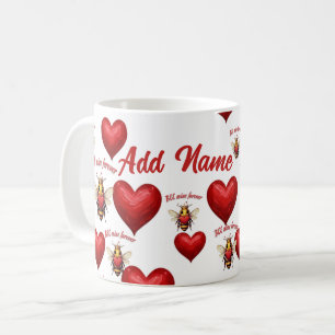 Caneca De Café Rainha Abelha personalizada de corações