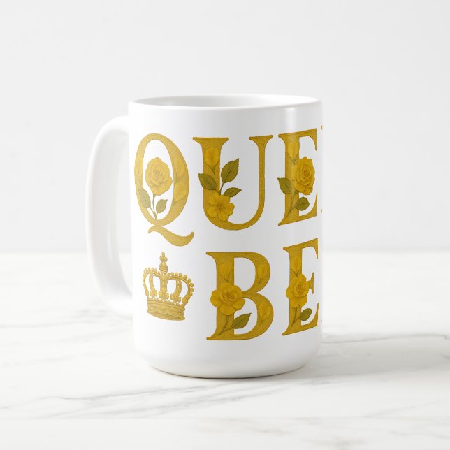 Caneca De Café Rainha Bee Dourada Coroa Real Abelhas Florais (Frente Esquerda)