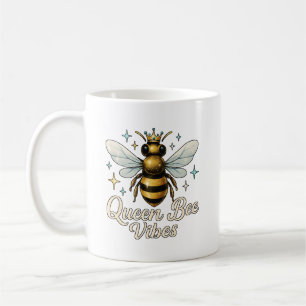 Caneca De Café Rainha Bee Vibes Dourada Coroa
