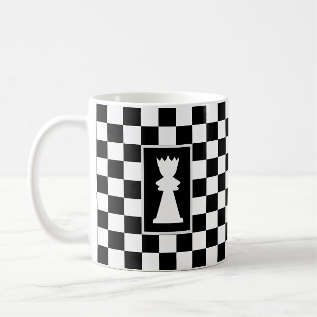 Caneca De Café Rainha Branca em Xadrez Preto e Branco (Esquerda)
