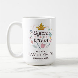Caneca De Café Rainha da Cozinha Design de Nome Personalizado