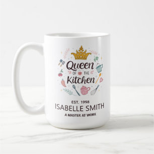 Caneca De Café Rainha da Cozinha Design de Nome Personalizado