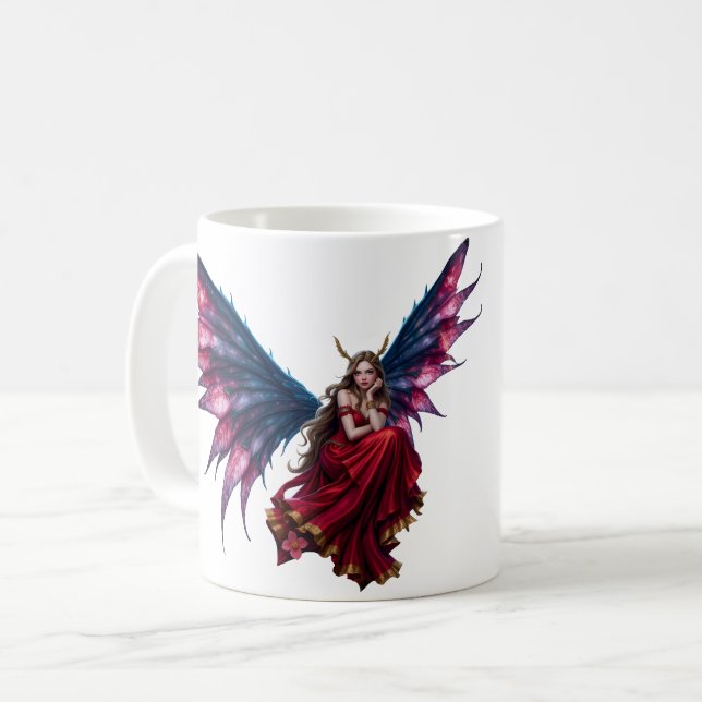 Caneca De Café Rainha das Fadas da Fantasia Sombria com Asas de B (Frente Esquerda)