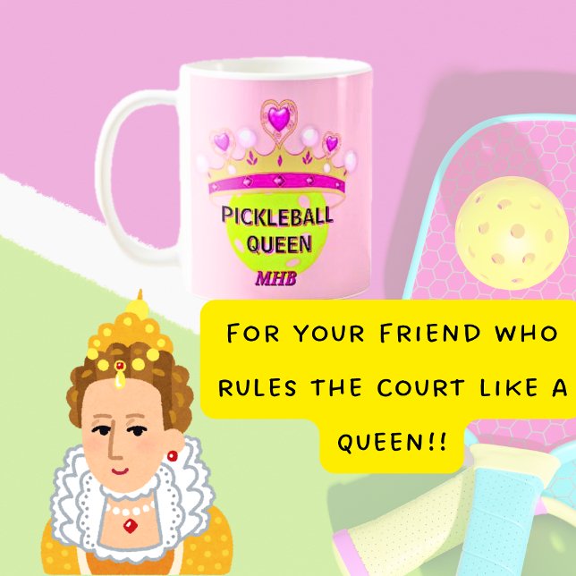 Caneca De Café Rainha de seleção de iniciais de monograma persona (Funny Pickleball Queen Monogram Custom Coffee Mug)