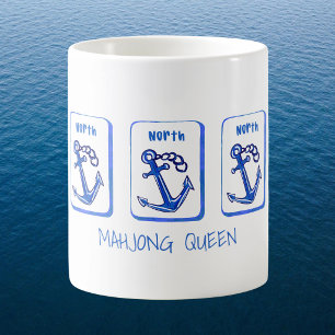 Caneca De Café Rainha do Mahjong Náutico / Azulejos Âncora Azul C