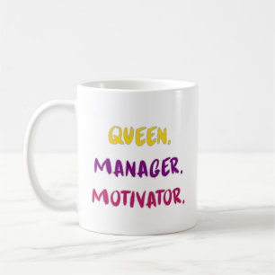 Caneca De Café Rainha Gerente Motivadora Tipografia Brush Script