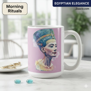 Caneca De Café Rainha Nefertiti Watercolor Mug - Arte Egípcia
