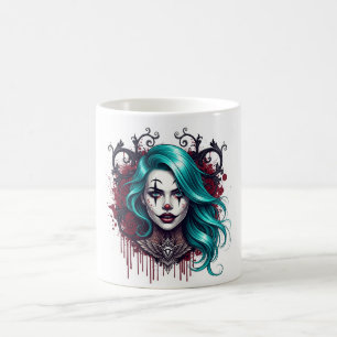Caneca De Café Rainha Palhaço de Cabelo Ciano - Design Chic Assus