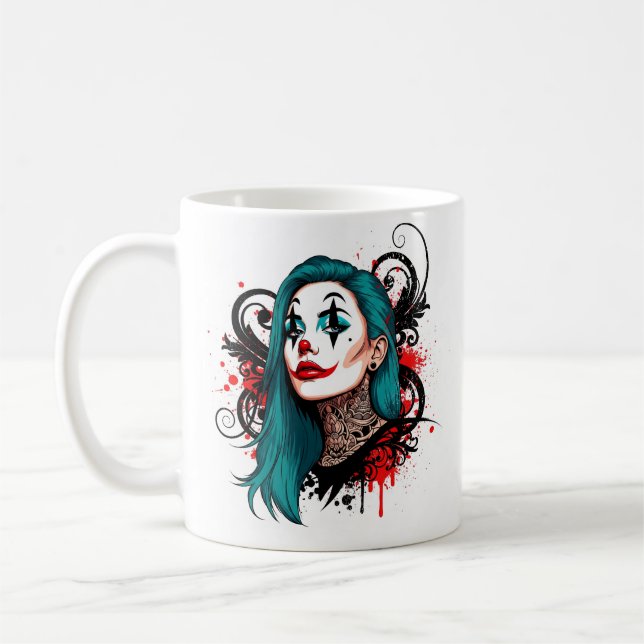 Caneca De Café Rainha Palhaço de Cabelo Ciano - Design Chic Espel (Esquerda)