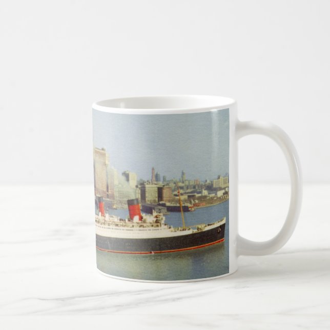 Caneca De Café Rainha RMS Mary Velejando Nova York década de 1950 (Direita)